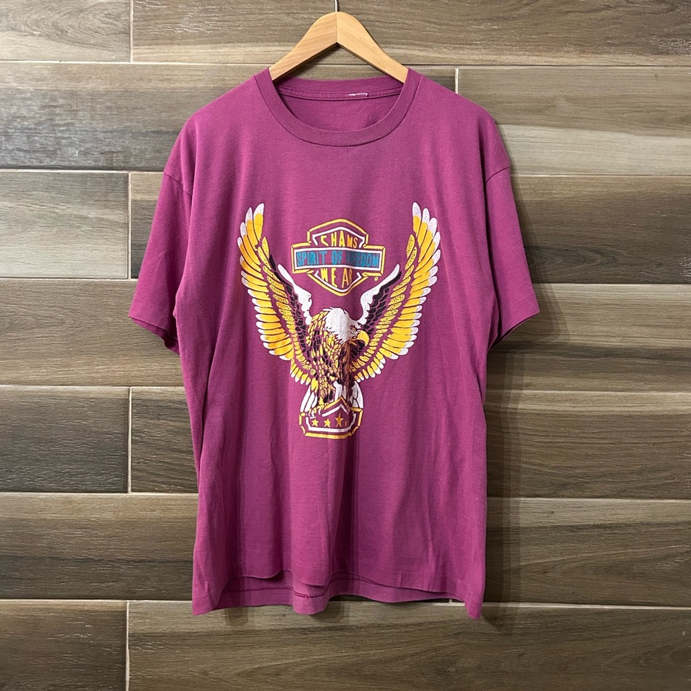 Vintage Chams Biker Freedom Harley T Shirt Pink Magenta Large 80s Single Stitch